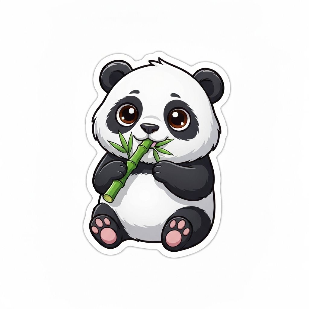 AI sticker: Cute panda eating bamboo